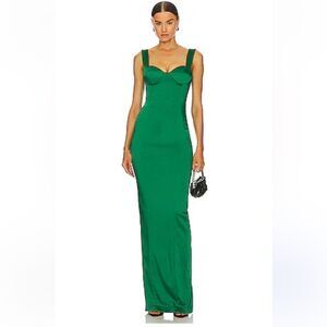 Sau Lee x Revolve Pamela Dress emerald green satin maxi gown bustier sheath Sz 0